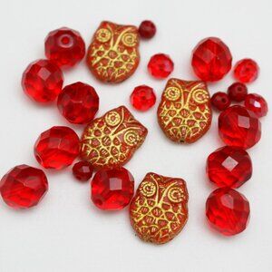 Red Czech Glass & Crystal Bead Mix - 6-18mm - 22pcs - BEADLOT13